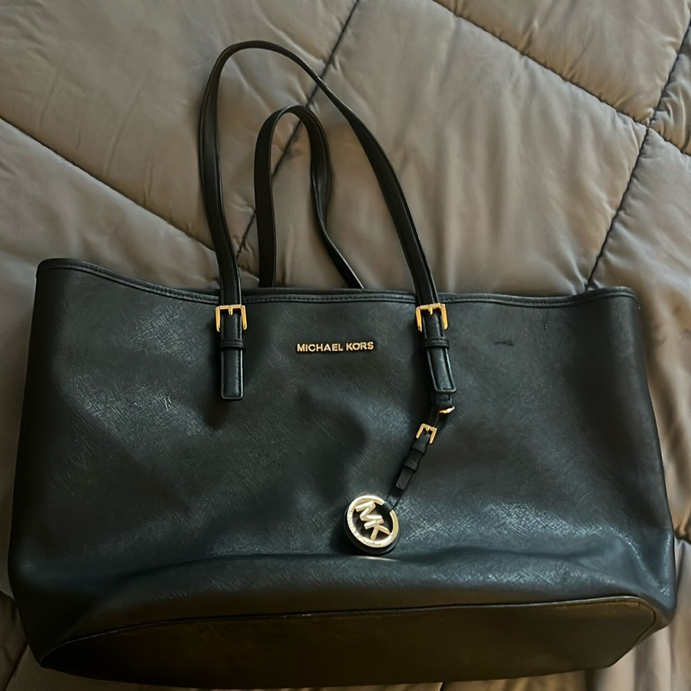 Michael Kors large black leather tote bag